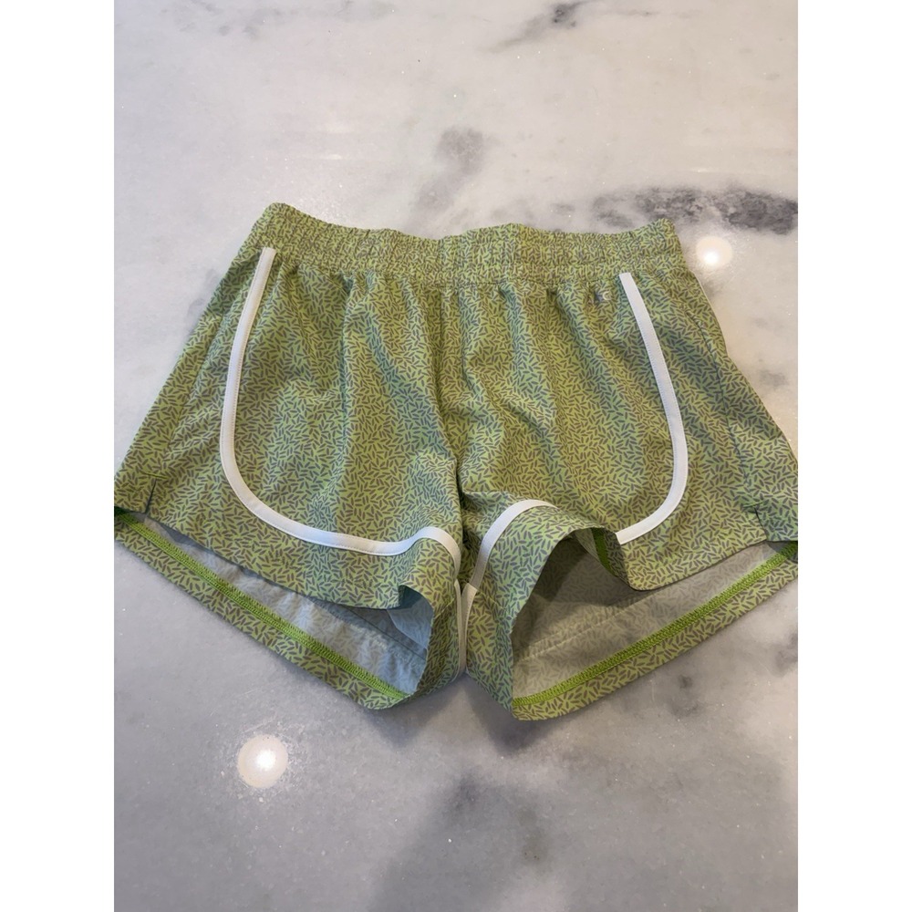 DSG Stride Short Girls Large L Neon Pear Green Printed Athletic Running Shorts